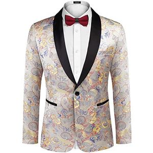 Coofandy Tuxedo herenjack met bloemenpatroon, luxueus geborduurd pak, bruiloft blazer, diner, tuxedo voor feestjes, Luxe zilver, XL