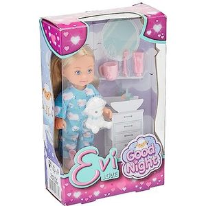 Simba 105733406 - Evi Love Good Night, speelpop in schattige pyjama met knuffeldier en tandenborstelaccessoires, 12 cm, vanaf 3 jaar