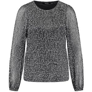 Taifun Glamoureus damesshirt met pailletten, lange mouwen, elastische mouwzoom, T-shirt met lange mouwen, ronde hals, effen kleuren, Coal Grey, 38