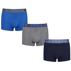 DKNY Katoenen boxershorts voor heren in blauw/grijs/marineblauw met superzachte geborstelde nylon tailleband, Marineblauw/Grml/Blauw, XL
