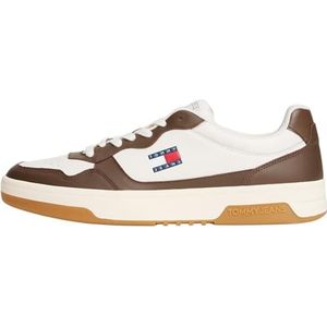 Tommy Jeans Heren (nieuw) TJM Cupsole Leer ESS EM0EM01443 Low Top, Wit (Ivoor/Fluweel Bruin), 6.5 UK, Wit Ivoor Fluweel Bruin, 40 EU
