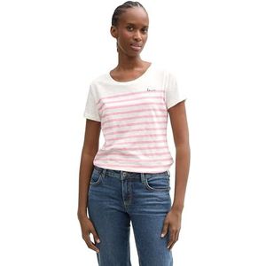 TOM TAILOR Denim T-shirt voor dames, 38185 - Wit Roze Streep, XXL