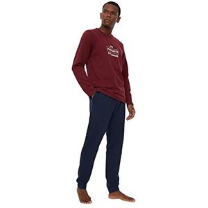 Trendyol Man grafische geweven T-shirt-broek pyjama set, Bordeaux, XL