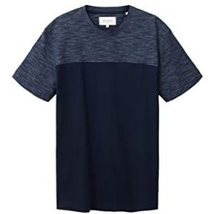 TOM TAILOR Heren T-shirt in Colorblock-stijl, 32033 - Blue Streaky Melange, M