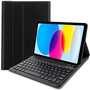 Cool Beschermhoes voor iPad (2022/2024) 10,9 inch (10 gen.) Bluetooth-toetsenbord, kunstleer, zwart