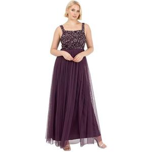 Maya Deluxe Dames Maxi Brede Bandjes Mouwloze Vierkante Halslijn Verfraaid voor Bruiloft Gast Prom Bruidsmeisje Jurk Berry Maat 28, Bessen, 54