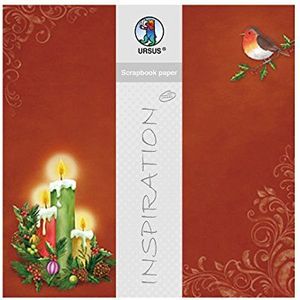 Ursus 703000311 - Premium Glitter Scrapbook paper Christmas Robin, ca. 30,5 x 30,5 cm, 5 vellen, motief 311