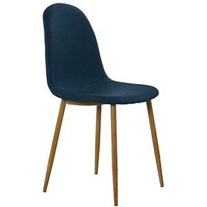 DRW Set van 4 stoelen en poten van metaal, houtlook in blauw en hout, 44 x 52 x 87 cm, zitvlak 49 cm