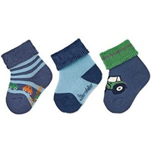 Sterntaler Babysokken voor jongens, babysokken, set van 3 auto's, sokken voor baby's, babysokjes van katoen met volledig pluche (zool), blauw, 14, blauw