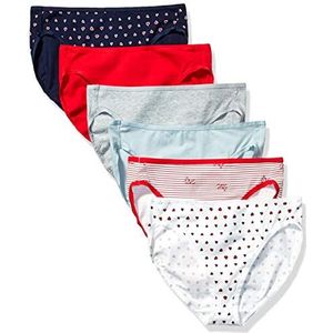 Amazon Essentials Women's Katoenen hoge onderbroek met pijpen (verkrijgbaar in grote maten), Pack of 6, Hartjes/Streep/Veelkleurig, M