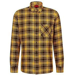 HUGO Ermann geruit flanellen overhemd voor heren, relaxed fit, van biologisch katoen, Medium Yellow720, M