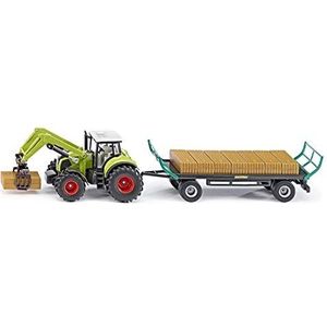 siku 1946, Claas Tractor with Square Bale Grab and Bale Trolley, 1:50, Metal/Plastic, Green, Incl. 12 square bales
