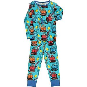 Småfolk Nightwear voor jongens, met retro excavators, pyjamaset, blue atoll, 7-8 Jaar