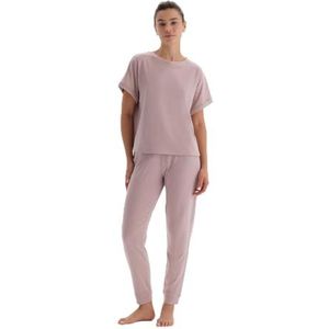 Dagi Dames oversized top jogger T-shirt en broek pyjama set, lichtroze, M