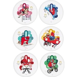Olympische spelletjes Parijs, set van 6 herbruikbare picknickborden (paardrijden, surf, hardlopen, jodo, fietsen en paralympisch)