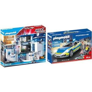 Playmobil City Action 6872 Politiebureau met Cel, vanaf 5 Jaar, 256-delig & PLAYMOBIL 70067 City Action Porsche 911 Carrera 4S Polizei, bunt