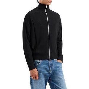 Armani Exchange Heren Slanke Full Zip met Turtle Neck Wool Mix Cardigan Sweater, zwart, S