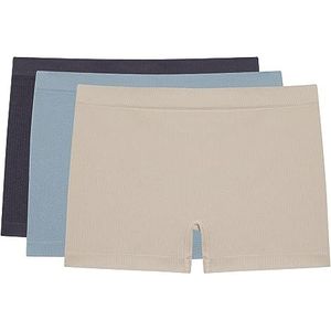 LOS OJOS 3 stuks geribbelde naadloze boxershorts, 3 x boyshort, Geribbeld antraciet-blauwe huid, L