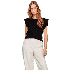 Vila Dames Viril O-Neck Flounce Knit Vest Noos Dames Kleding Gebreid Shirt, Zwart, S