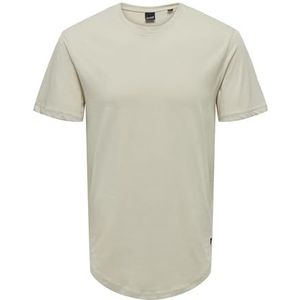 ONLY & SONS T-shirt voor heren, lange snit, ronde hals, Zilvervoering., S