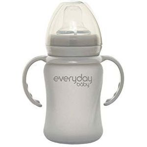 Everyday Baby Glazen drinkbeker, Healthy+ Sippy Cup, vanaf 6 maanden, siliconen omhulsel, incl. siliconen tuit, handvatten, beschermdop, 150 ml, quiet grey, 30832 0303 01