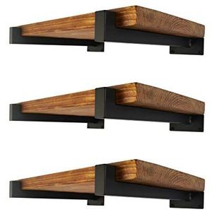 6 stuks zwevende plankhouders, zware wandmontage, industriële metalen rekken met lip, 15 cm, zwart