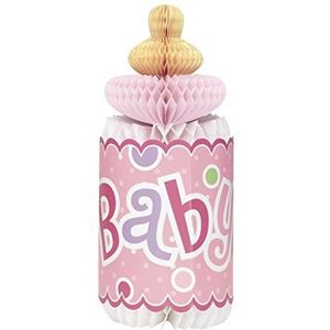 Babyfeestdecoratie - 30 cm - flesvormige honingraatdecoratie - roze stippenpatroon