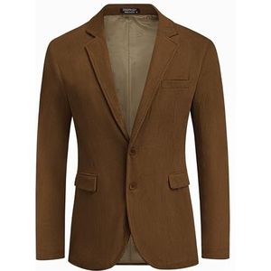 COOFADNY Heren Casual Corduroy Blazer Klassieke Fit Twee Knopen Spoat Jas Mode Notch Revers Blazer Jas, Bruin, S