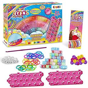 CRAZE LOOPS Rainbow Studio Loom Bandjes, XXL-set met 1300+ elastieken en veel accessoires, knutselset voor kinderen, halskettingen, ringen en armbanden maken
