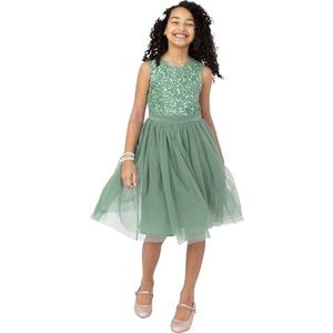 Maya Deluxe Midi-jurk voor meisjes, pailletten, feestjurk, tutu, bruidsmeisjes, bruiloft, met ceintuur, Diepe munt, 5-6 jaar