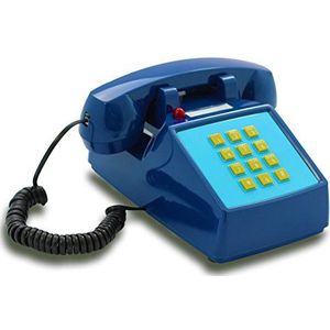 OPIS PushMeFon cable: 1970 geïnspireerde vaste lijn drukknop retro telefoon met metalen bel (donkerblauw)