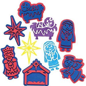 Baker Ross AX581 Nativity Foam Stampers - 10 stuks, set stempels voor kinderen, ideaal voor kinderen kunst en ambachten projecten