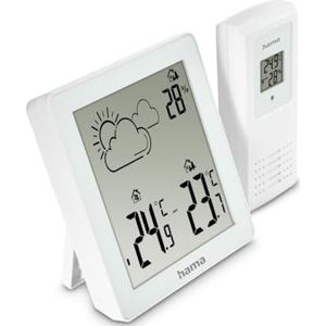 Hama Weerstation (met buitensensor, thermometer binnen en buiten, hygrometer binnen en buiten, weersvoorspelling met symbolen, om neer te zetten en op te hangen, incl. batterijen) wit