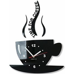 Mok Tijd voor koffie Moderne keuken wandklok, zwart, 3D Romeinse, wandklok decoratie