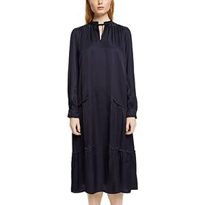 ESPRIT Collection Midi-jurk met drapé-effect, Donkerblauw, 42