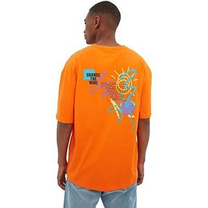Trendyol Heren Orange mannen ontspannen pasvorm gedrukt korte mouwen T-shirt, Small