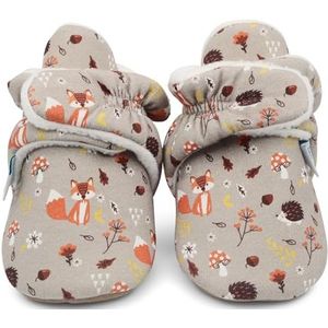 Dotty Fish - Katoenen Babyslofjes - Bruin - Met Suède Zool - Antislip