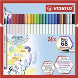 Premium viltstift met penseelpunt voor variabele lijndiktes - STABILO Pen 68 brush - 24 stuks - met 19 verschillende kleuren