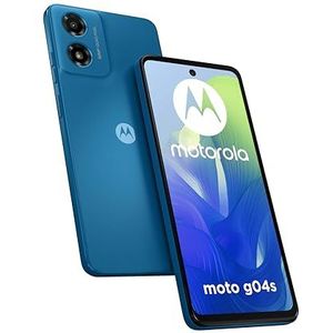 Moto G04s (4/128 GB, display 6,56 inch HD+ 90 Hz, fotovak met 50 MP, batterij 5000 mAh, draadloos opladen 15 W, IP52, Android 14, oplader en beschermhoes meegeleverd), satijn blauw
