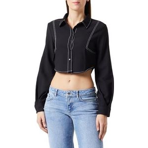 Trendyol Damesshirt met rechte lange mouwen, getailleerd overhemd, zwart, 42