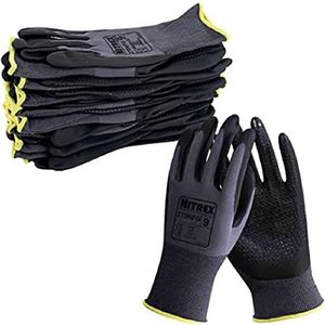 Unigloves Nitrex 270NFG herbruikbare algemene handschoenen met schuimnitril palmcoating, nylon voering en verbeterde gripdekking op de handpalm, in grijs/zwart