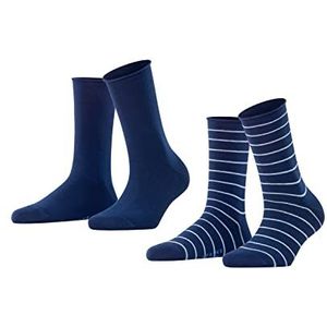 FALKE Dames Sokken Happy Stripe 2-Pack W SO Katoen Gedessineerd Multipack 2 Paar, Blauw (Royal Blue 6000), 35-38
