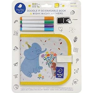 Jaq Jaq Bird 1108077 afwisbaar krijt kleurboek, mini kleurboek olifant incl. 4 Wishy Washy pennen, voor kinderen vanaf 3 jaar, herbruikbaar tekenbord voor thuis en onderweg