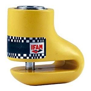 IFAM Diefstalbeveiliging voor motorrem, DF1, 5,5 mm diameter, automatisch slot, 2 buissleutels, geel, compact en veilig, gehard staal, ideaal voor kleine of middelgrote motorfietsen met cilinderinhoud