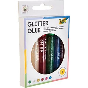 folia 570 - glitter lijm, lijmstiften met glitter, 6 stiften gesorteerd in 6 kleuren, elk 9,5 ml - voor het beschilderen en decoreren