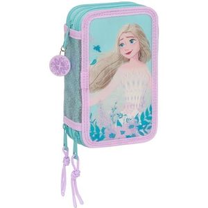 Frozen II HELLO Spring Schooletui met 36 nuttige voorwerpen, etui voor kinderen, ideaal voor kinderen van 5 tot 14 jaar, veelzijdig inzetbaar, kwaliteit en sterkte, 12,5 x 5,5 x 19,5 cm, lichtblauw,