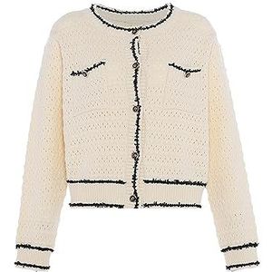 faina Dames Vintage Button Contrast Gebreide Cardigan Sweater Acryl WOLLWIT ZWART Maat XL/XXL, wolwit zwart, XL