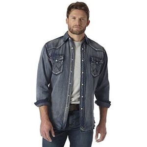 Wrangler Herenwerkshirt met Cowboy Cut, stevige afwerking, lange mouwen, western drukknopen en effen kleur., S