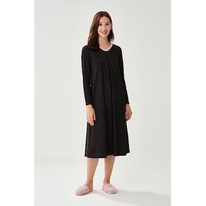 Dagi Dames Sleepwear Lange mouw, V-hals Nightie Nightgown, Zwart, 42, zwart