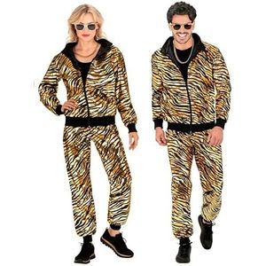 Widmann - Kostuum trainingspak, dierenpatroon tijger, goudkleurig metallic, dierenprint, jaren 80-outfit, joggingpak, bad-knop-outfit, carnavalskostuum